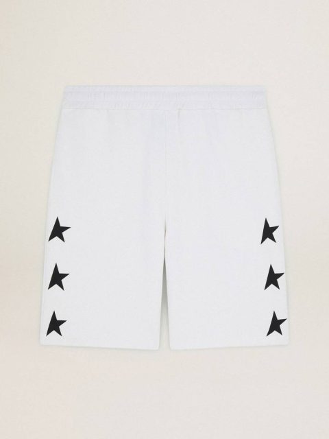 Vintage White Golden Goose Men Men's Vintage White Bermuda Shorts With Contrasting Black Stars Jeans & Pants