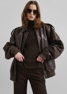 Viper Leather Jacket - Brown Outerwear The Frankie Shop Brown Women - Image 2