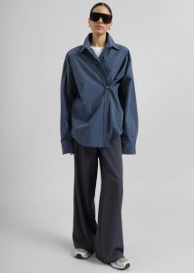 Volda Asymmetric Button-Up Shirt - Navy The Frankie Shop Women Blue Tops - Image 4