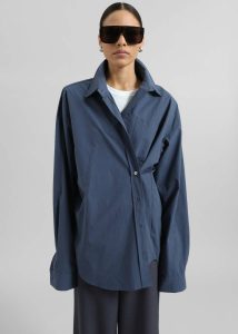 Volda Asymmetric Button-Up Shirt - Navy The Frankie Shop Women Blue Tops - Image 5