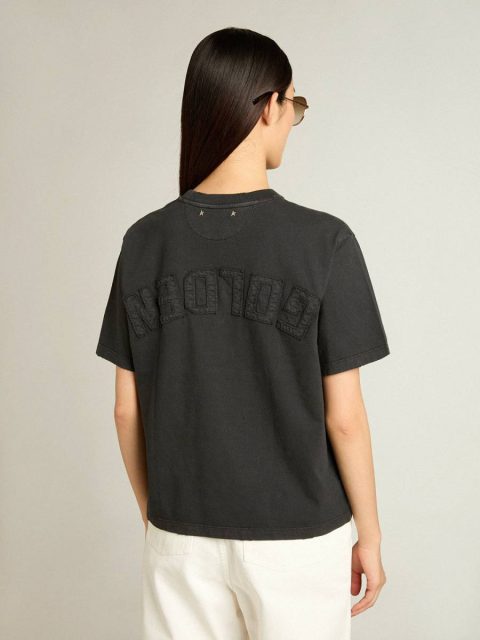 Washed Black T-Shirts & Tops T-Shirt In Washed Black With Reverse Logo On The Back - Jersey Capsule Women Golden Goose - Image 4