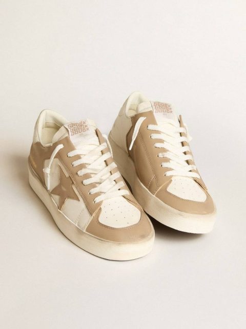 White And Beige Stardan Men Golden Goose Men's Stardan In White And Beige Leather With Beige Star And White Heel Tab - Image 2
