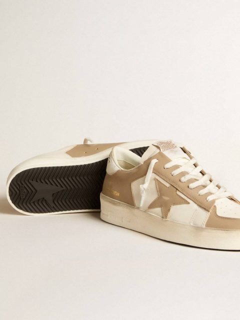 White And Beige Stardan Men Golden Goose Men's Stardan In White And Beige Leather With Beige Star And White Heel Tab - Image 3
