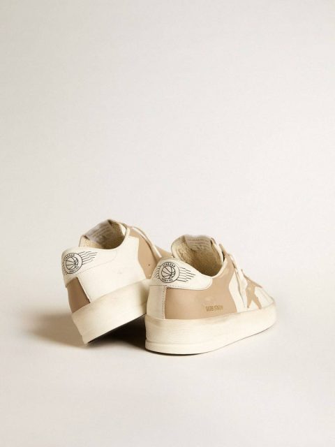 White And Beige Stardan Men Golden Goose Men's Stardan In White And Beige Leather With Beige Star And White Heel Tab - Image 4