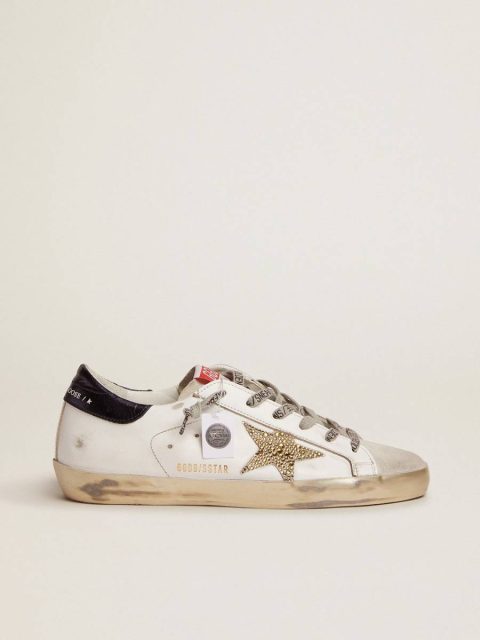 White And Ice Gray Women Super-Star Women’s Super-Star Ltd With Blue Heel Tab And Swarovski Crystal Star Golden Goose