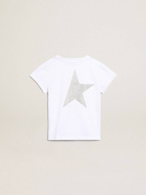 White And Silver T-Shirt With Logo And Maxi Star In Silver Glitter White Topwear Selection (4-12 Years) Kids Golden Goose - Image 2