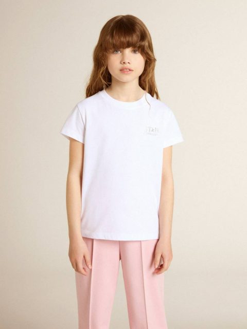 White And Silver T-Shirt With Logo And Maxi Star In Silver Glitter White Topwear Selection (4-12 Years) Kids Golden Goose - Image 3