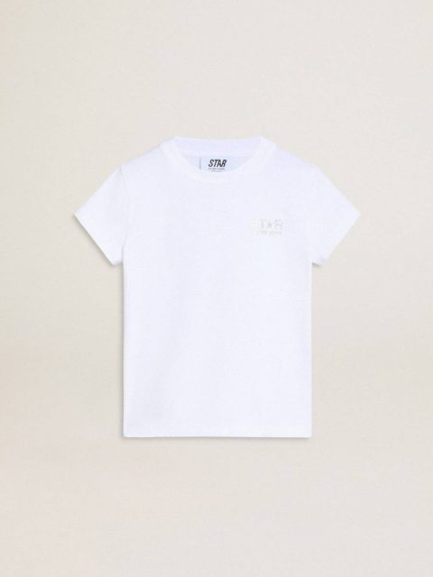 White And Silver T-Shirt With Logo And Maxi Star In Silver Glitter White Topwear Selection (4-12 Years) Kids Golden Goose