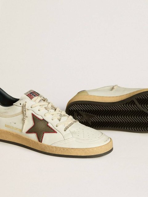 White Golden Goose Ball Star Men Men’s Ball Star Ltd With Mesh Star And Midnight Blue Leather Heel Tab - Image 4
