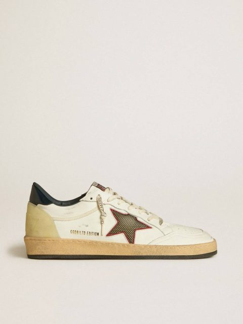White Golden Goose Ball Star Men Men’s Ball Star Ltd With Mesh Star And Midnight Blue Leather Heel Tab