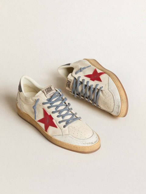 White Golden Goose Men Ball Star Ltd With Red Star And Lizard-Print Leather Heel Tab Ball Star - Image 2