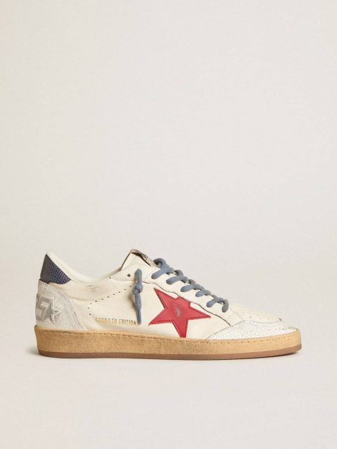 White Golden Goose Men Ball Star Ltd With Red Star And Lizard-Print Leather Heel Tab Ball Star
