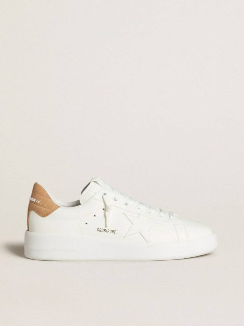 White Golden Goose Men's Purestar With Leather Star And Croc-Print Leather Heel Tab Men Purestar