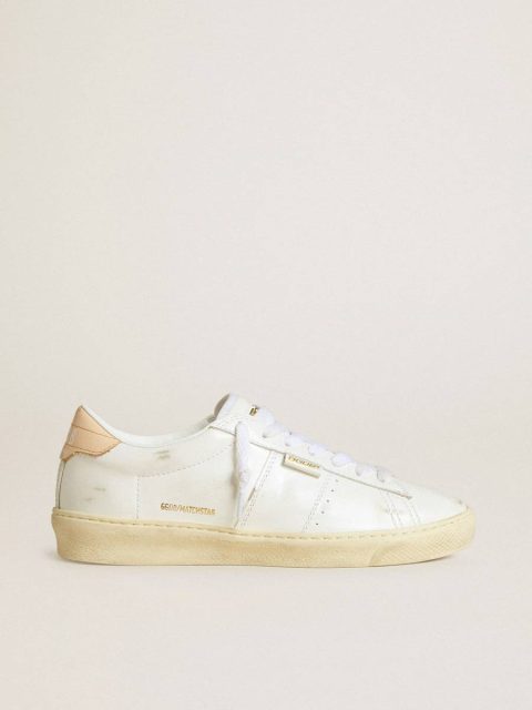 White Golden Goose Women Ggdb Classics Matchstar In Leather With Peach Pink Heel Tab