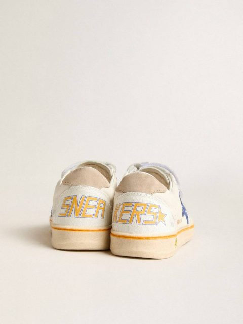 White Golden Goose Young Ball Star With Blue Glitter Star And Beige Suede Heel Tab Girls (4-10 Years) Kids - Image 4