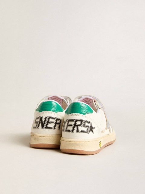 White Kids Junior Ball Star With Silver Star And Green Suede Heel Tab Little Boys (1-3 Years) Golden Goose - Image 5