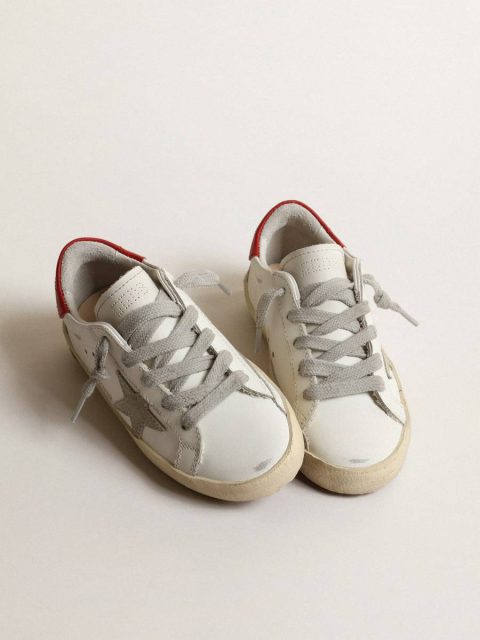 White Kids Little Boys (1-3 Years) Golden Goose Super-Star Junior With Suede Star And Red Leather Heel Tab - Image 2