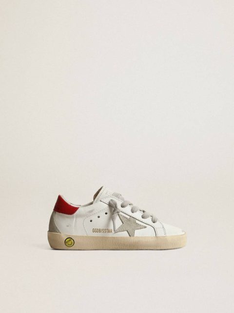 White Kids Little Boys (1-3 Years) Golden Goose Super-Star Junior With Suede Star And Red Leather Heel Tab
