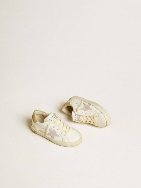 White Little Girls (1-3 Years) Kids Super-Star Junior With Lilac Leather Star And Glitter Heel Tab Golden Goose - Image 2