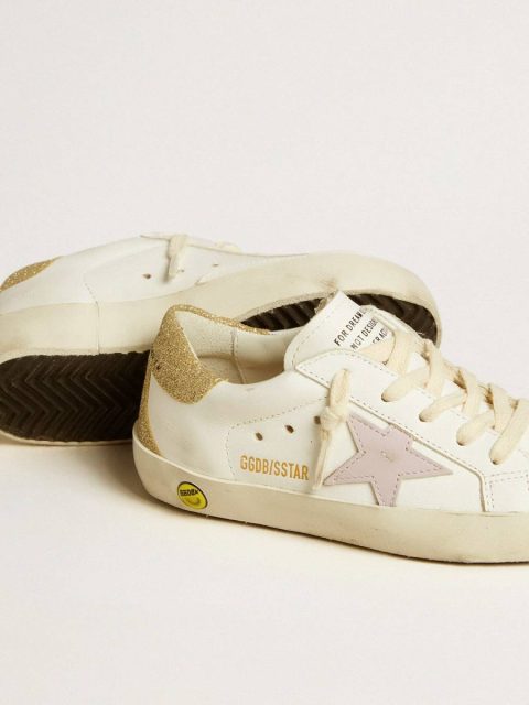 White Little Girls (1-3 Years) Kids Super-Star Junior With Lilac Leather Star And Glitter Heel Tab Golden Goose - Image 3