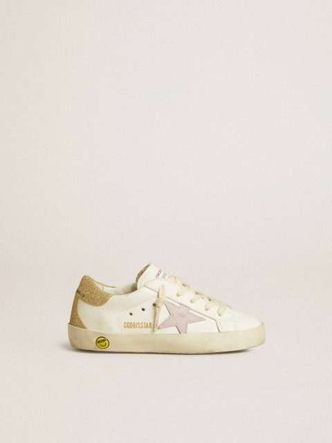 White Little Girls (1-3 Years) Kids Super-Star Junior With Lilac Leather Star And Glitter Heel Tab Golden Goose