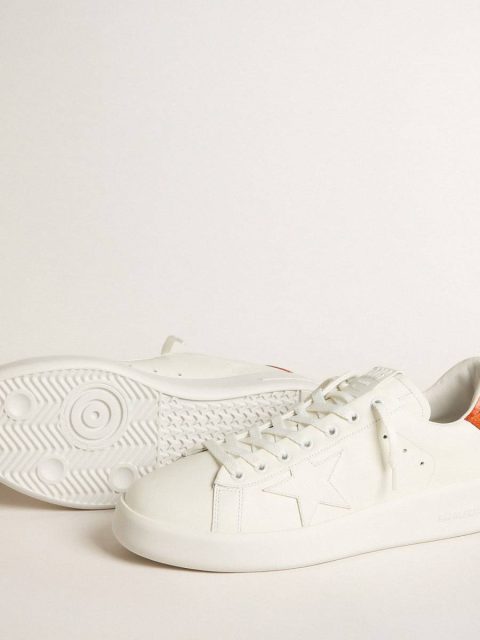 White Men Purestar Golden Goose Men's Purestar With White Leather Star And Orange Heel Tab - Image 3