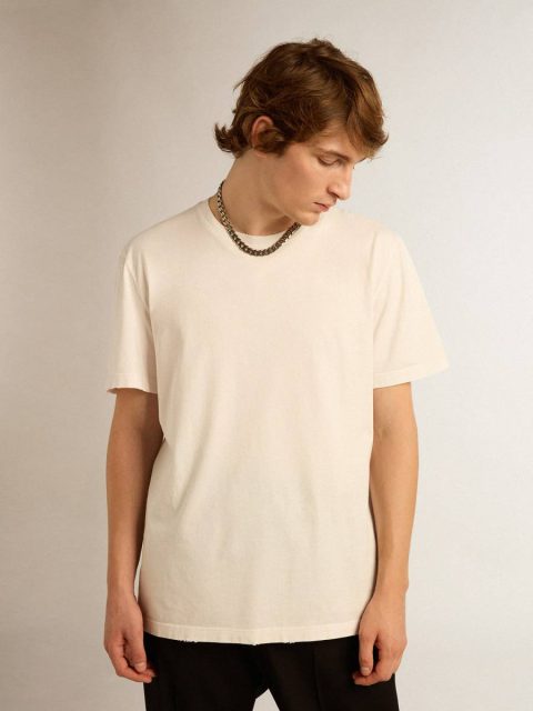 White Men's White T-Shirt With Distressed Treatment Men Golden Goose T-Shirts & Polo Shirts - Image 2