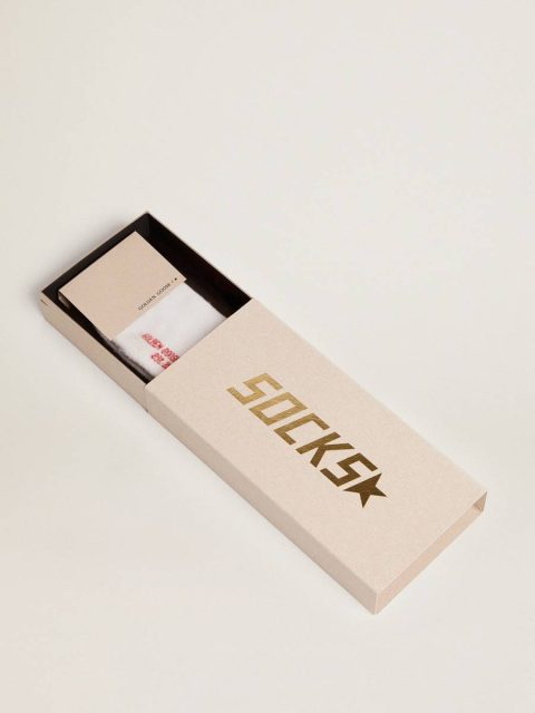 White Socks With Distressed Details And Red Stripes Women Golden Goose Socks White - Image 2
