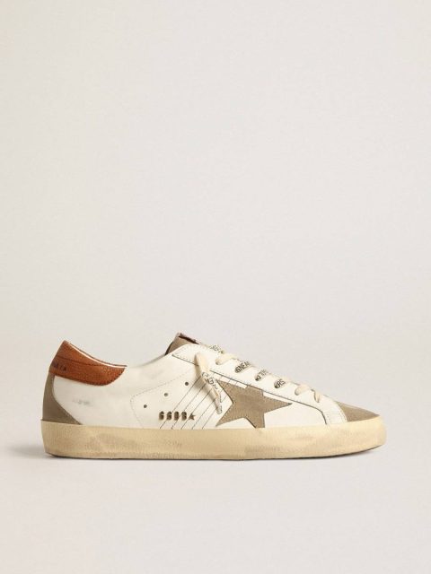 White Super-Star With Suede Star And Brown Leather Heel Tab Men Golden Goose Super-Star