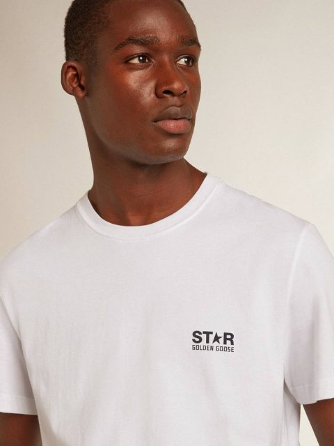 White T-Shirts & Polo Shirts Men Men’s White T-Shirt With Dark Blue Star On The Back Golden Goose - Image 2