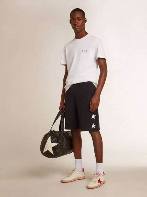 White T-Shirts & Polo Shirts Men Men’s White T-Shirt With Dark Blue Star On The Back Golden Goose - Image 3