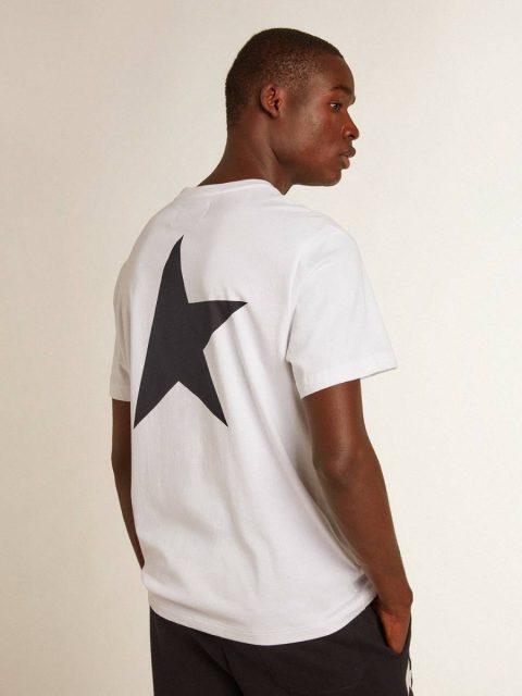 White T-Shirts & Polo Shirts Men Men’s White T-Shirt With Dark Blue Star On The Back Golden Goose - Image 4