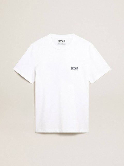White T-Shirts & Polo Shirts Men Men’s White T-Shirt With Dark Blue Star On The Back Golden Goose