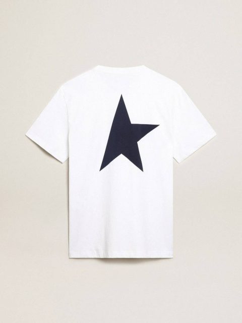 White T-Shirts & Polo Shirts Men Men’s White T-Shirt With Dark Blue Star On The Back Golden Goose - Image 5