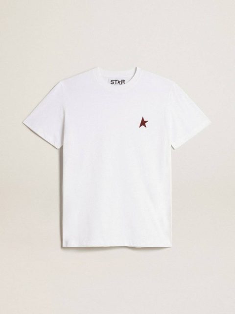White T-Shirts & Tops Golden Goose Women Women’s White T-Shirt With Burgundy Star On The Front