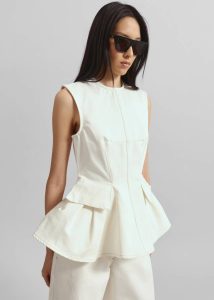White The Frankie Shop Tops Remain Peplum Denim Top - Ecru Women - Image 2