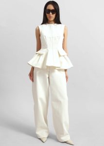 White The Frankie Shop Tops Remain Peplum Denim Top - Ecru Women - Image 3