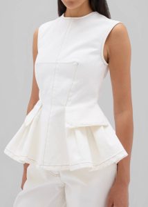 White The Frankie Shop Tops Remain Peplum Denim Top - Ecru Women - Image 4