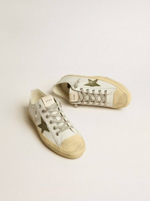 White V-Star Men Men's V-Star In White Leather With Green Canvas Star Golden Goose - Image 2