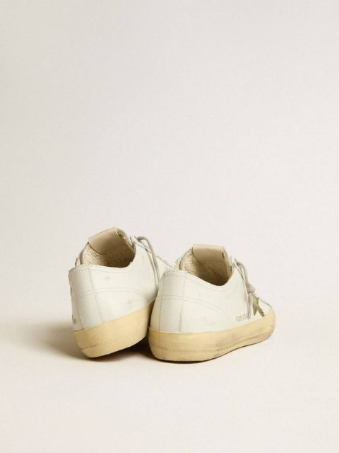White V-Star Men Men's V-Star In White Leather With Green Canvas Star Golden Goose - Image 4