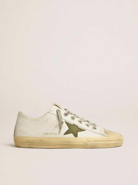 White V-Star Men Men's V-Star In White Leather With Green Canvas Star Golden Goose