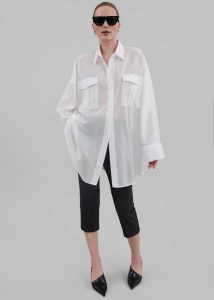 White Women Laure Oversized Sheer Button Up Shirt - White The Frankie Shop Tops - Image 2