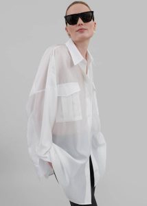 White Women Laure Oversized Sheer Button Up Shirt - White The Frankie Shop Tops