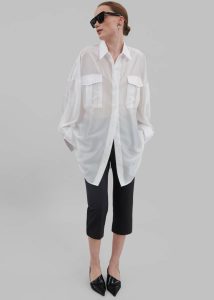 White Women Laure Oversized Sheer Button Up Shirt - White The Frankie Shop Tops - Image 4
