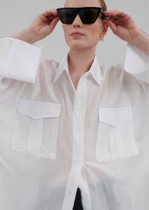 White Women Laure Oversized Sheer Button Up Shirt - White The Frankie Shop Tops - Image 5