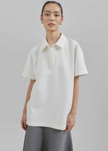 White Women The Frankie Shop Tops Harper Polo Shirt - White - Image 3