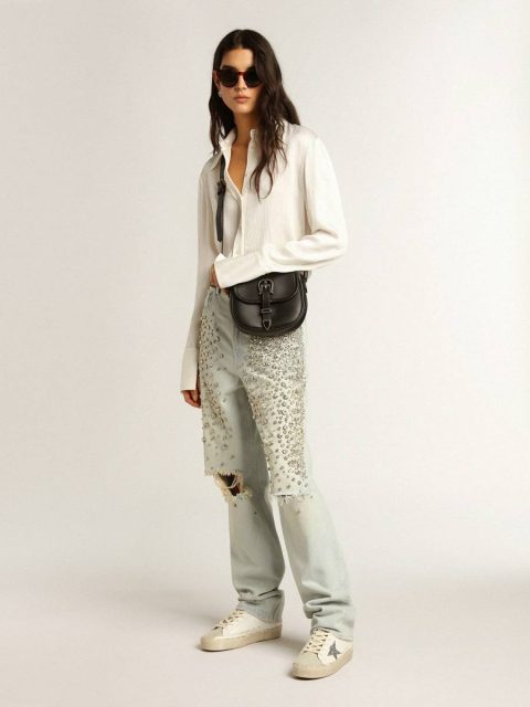 White Women’s Hi Star With Silver Glitter Star And Dove-Gray Nubuck Heel Tab Hi Star Women Golden Goose - Image 3
