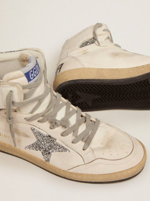 White Women's Sky-Star With Signature On The Ankle And Silver Inserts Golden Goose Sky-Star Women - Image 3