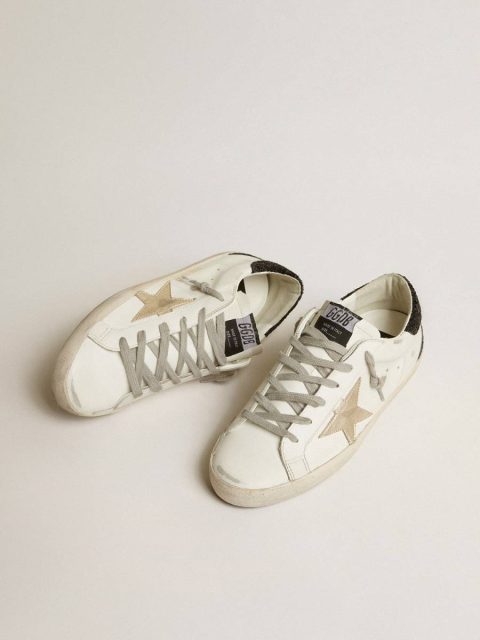 White Women's Super-Star With Gold Star And Black Glitter Heel Tab Women Golden Goose Super-Star - Image 2