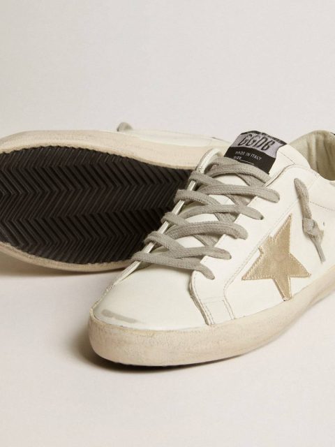 White Women's Super-Star With Gold Star And Black Glitter Heel Tab Women Golden Goose Super-Star - Image 3